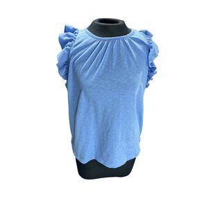 Blue LOFT Womens Ruffled Sleeve Top L - Cotton Blend